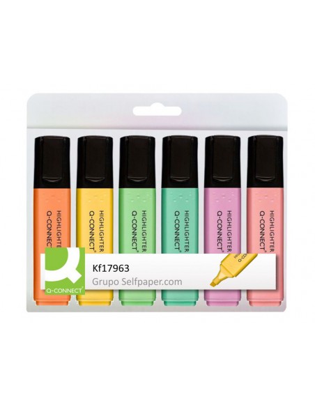 Rotulador q-connect fluorescente pastel punta biselada estuche de 6 unidades colores surtidos