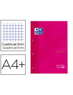 Recambio color 1 oxford din a4+ 80 hojas 90 gr cuadricula 5 mm tapa blanda 4 taladros fucsia touch