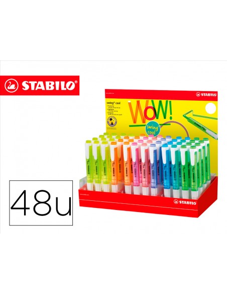 Rotulador stabilo fluorescente swing cool expositor de 48 unidades colores surtidos