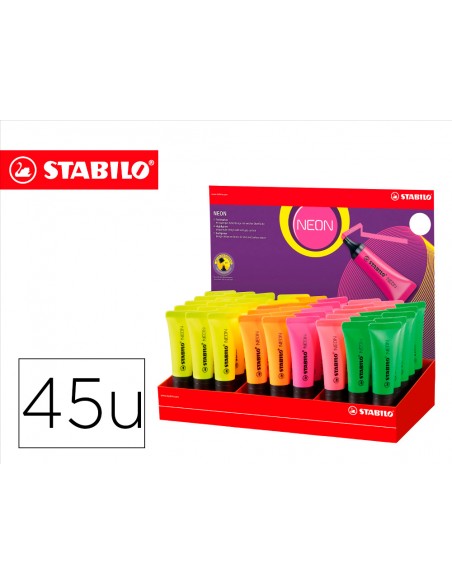 Rotulador stabilo fluorescente 72 neon expositor de 45 unidades colores surtidos