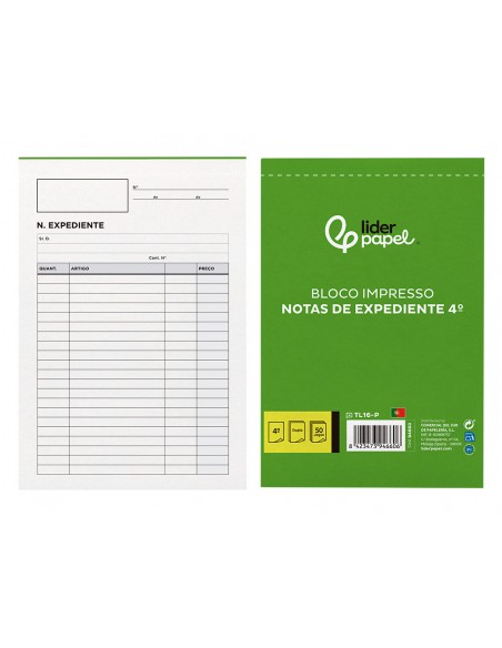 Talonario liderpapel notas de expediente cuarto duplo texto en portugues
