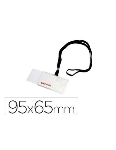 Identificador con cordon plano negro grafoplas 65x95 mm con apertura lateral