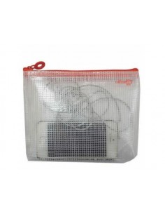 Bolsa multiusos office box malla din a6 con cremallera rojo 145x180 mm