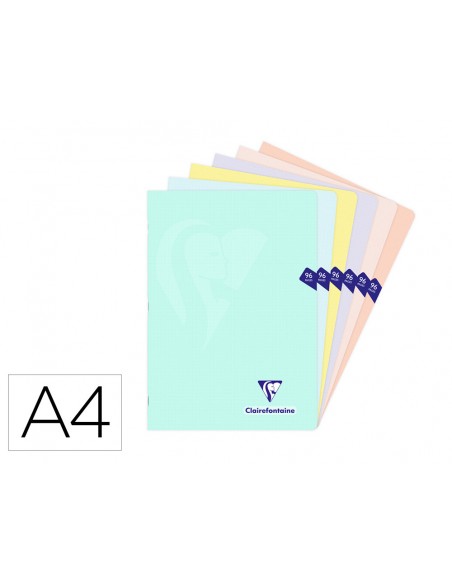 Libreta clairefontaine din a4 tapa plastico translucido flexible 48 hojas 90 gr cuadro 5 mm colores pastel