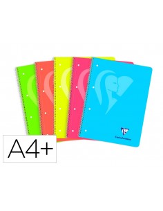 Cuaderno espiral clairefontain e din a4+ 120 hojas 90 gr tapa plastico microperforado cuadro 5 mm colores surtidos