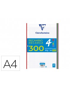 Recambio clairefontaine din a4 300 hojas 90 gr cuadro 5 mm con bandas de 5 colores vivos