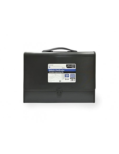 Maletin clasificador office box polipropileno con asa 36 separadores negro