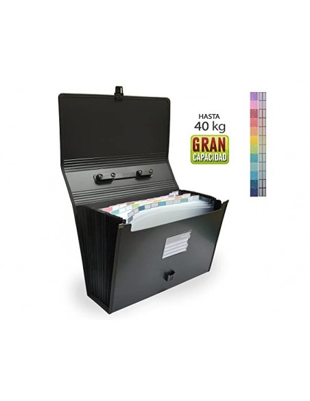 Maletin clasificador office box polipropileno con asa 36 separadores negro