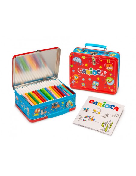 Rotulador carioca color kit caja metalica de 80 unidades surtidas + album colorear