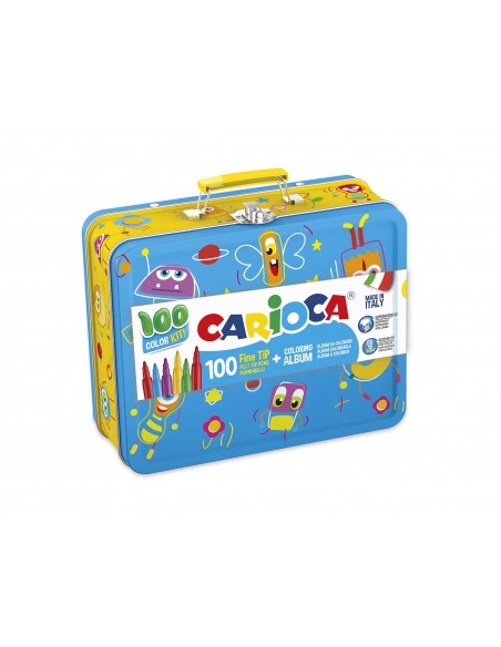 Rotulador carioca color kit caja metalica de 80 unidades surtidas + album colorear