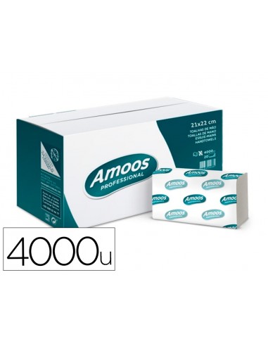 Toalla de papel secamanos amoos engarzada 2 capas 21x22 cm caja de 4000 unidades