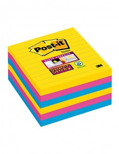Bloc de notas adhesivas quita y pon post-it super sticky 101x101 mm con 90 hojas rayado pack de 6 bloc colores