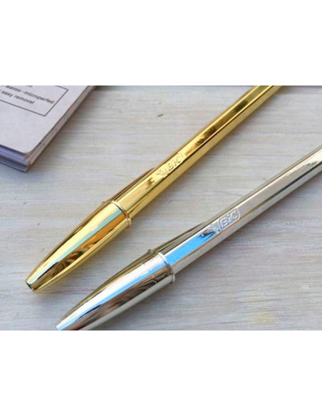 Boligrafo bic cristal celebration oro tinta azul