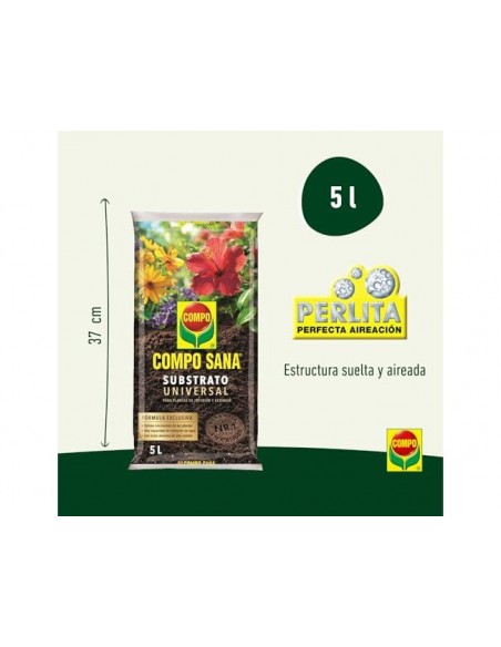 Sustrato compo universal para plantas de interior y exterior saco de 5 litros