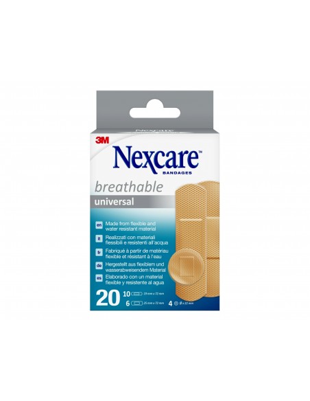 Tira protectora 3m nexcare para heridas y cortes plasticoimpermeable caja de 20 unidades diversos tamaños