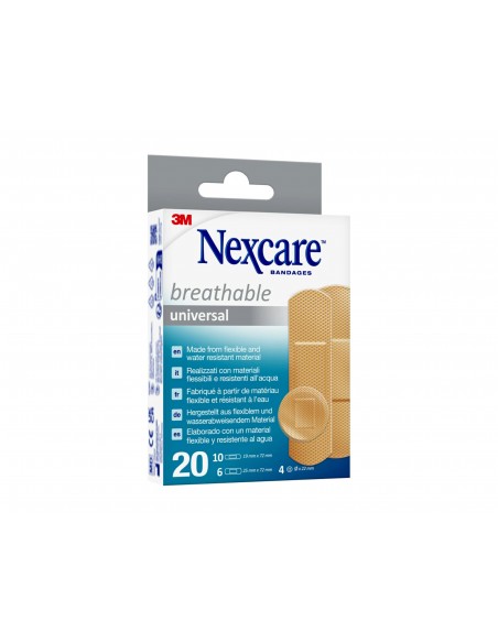 Tira protectora 3m nexcare para heridas y cortes plasticoimpermeable caja de 20 unidades diversos tamaños