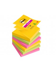 Bloc de notas adhesivas quita y pon post-it super sticky 76x76 mm con 90 hojas pack de 6 bloc colores surtidos