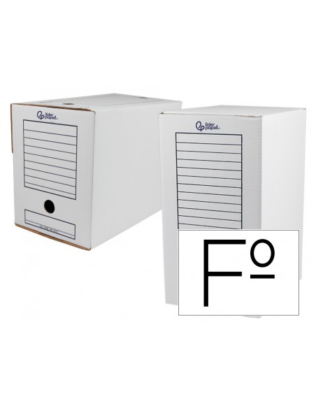 Caja archivo definitivo liderpapel folio doble ancho carton reciclado 400g/m2 lomo 200 mm blanco 367x200x251 mm