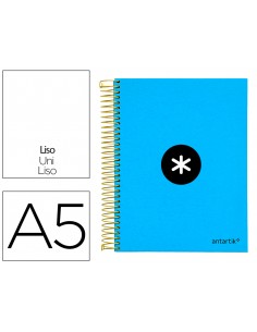 Cuaderno espiral a5 micro antartik tapa forrada 120h 90g liso con bandas 6 taladros color azul