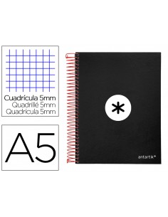 Cuaderno espiral a5 micro antartik tapa forrada120h 90 gr cuadro 5mm 5 bandas6 taladros color negro