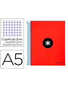 Cuaderno espiral a5 micro antartik tapa forrada120h 90 gr cuadro 5mm 5 bandas6 taladros color rojo