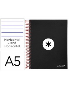 Cuaderno espiral a5 micro antartik tapa forrada 120h 90 gr horizontal 5 bandas 6 taladros color negro