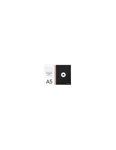 Cuaderno espiral a5 micro antartik tapa forrada 120h 90 gr horizontal 5 bandas 6 taladros color negro