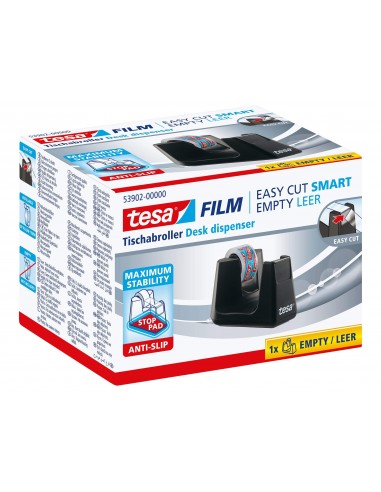 Portarrollo sobremesa tesa plastico easy cut smat para cintas de 33 m color negro