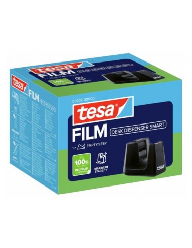 Portarrollo sobremesa tesa plastico easy cut smat para cintas de 33 m color negro