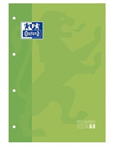 Recambio color oxford din a4 80 hojas 90 grs cuadros 5 mm 4 taladros verde