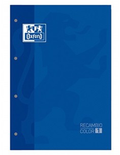 Recambio color oxford din a4 80 hojas 90 grs cuadros 5 mm 4 taladros azul