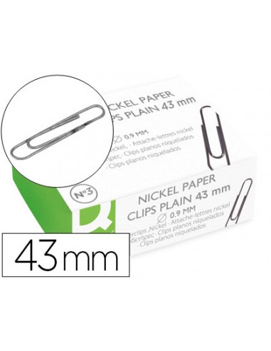 Clips niquelados q-connect nº3 43 mm caja de 100 unidades