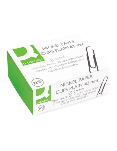 Clips niquelados q-connect nº3 43 mm caja de 100 unidades Clips niquelados q-connect nº3 43 mm caja de 100 unidades