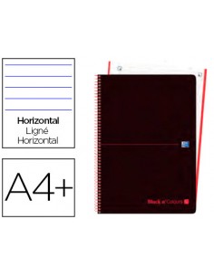 Cuaderno espiral oxford ebook 1 tapa plastico din a4+ 80 h horizontal black'n colors rojo