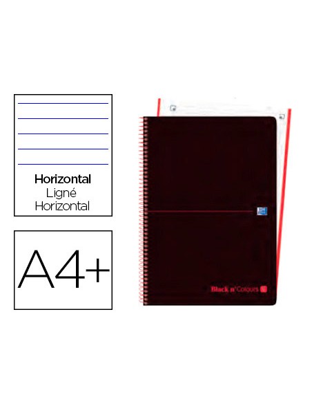 Cuaderno espiral oxford ebook 1 tapa plastico din a4+ 80 h horizontal black'n colors rojo
