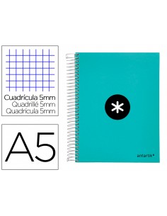Cuaderno espiral a5 micro antartik tapa forrada120h 90 gr cuadro 5 mm 5 banda6 taladros color menta