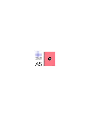 Cuaderno espiral a5 micro antartik tapa forrada120h 90 gr cuadro 5 mm 5 band 6 taladros color coral