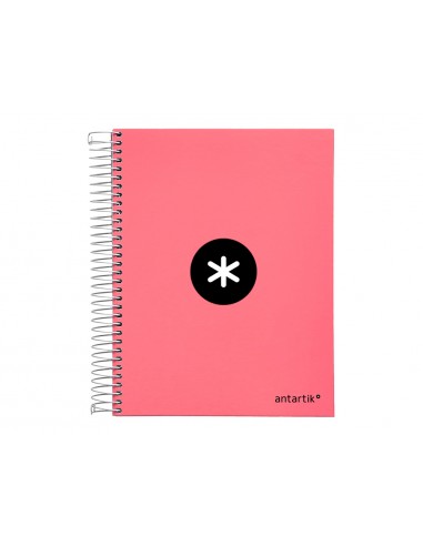Cuaderno espiral a5 micro antartik tapa forrada120h 90 gr cuadro 5 mm 5 band 6 taladros color coral