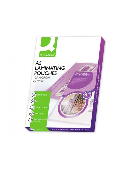 Bolsa de plastificar q-connect 153 x 216 mm 125 mc din a5 a caja de 100 unidades