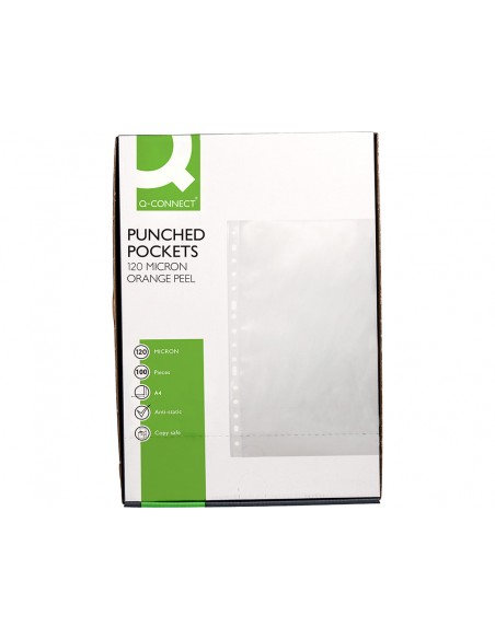 Funda multitaladro q-connect din a4 120 mc piel de naranja caja de 100 unidades Funda multitaladro q-connect din a4 120 mc piel de naranja caja de 100 unidades
