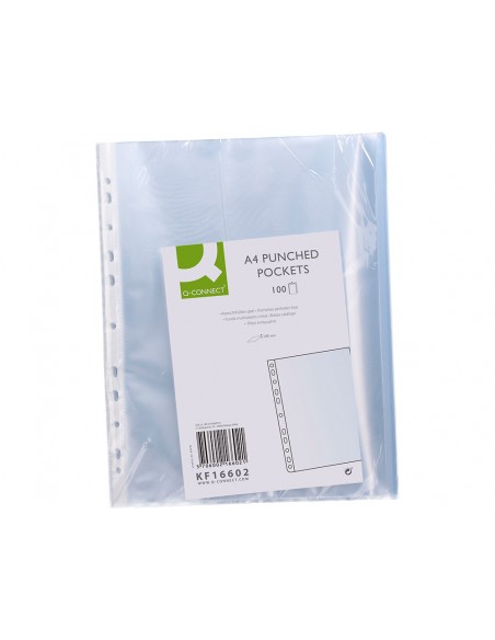 Funda multitaladro q-connect din a4 100 mc cristal bolsa de 100 unidades Funda multitaladro q-connect din a4 100 mc cristal bolsa de 100 unidades