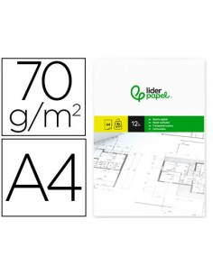 Papel vegetal liderpapel din a4 70gr 210x297mm sobre de 12 hojas