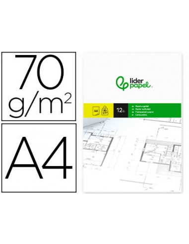 Papel vegetal liderpapel din a4 70gr 210x297mm sobre de 12 hojas