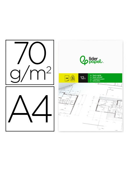 Papel vegetal liderpapel din a4 70gr 210x297mm sobre de 12 hojas