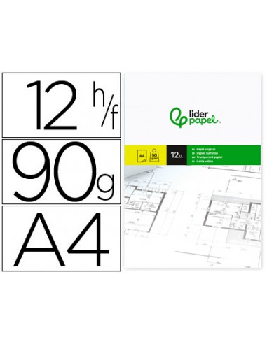 Papel vegetal liderpapel din a4 90gr 210x297mm sobre de 12 hojas