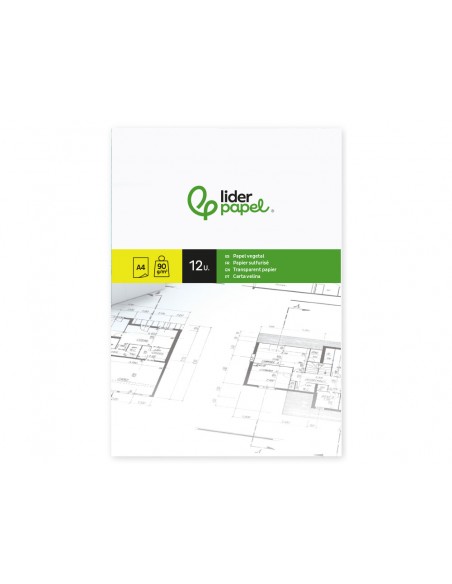 Papel vegetal liderpapel din a4 90gr 210x297mm sobre de 12 hojas