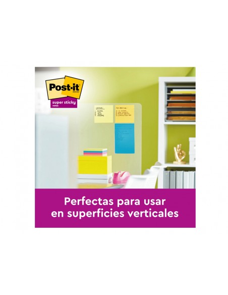 Bloc de notas adhesivas quita y pon post-it super sticky 152x101 mm con 45 hojas pack de 4 unidades colores neon