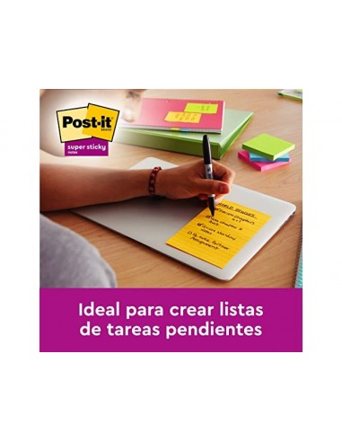 Bloc de notas adhesivas quita y pon post-it super sticky 152x101 mm con 45 hojas pack de 4 unidades colores neon