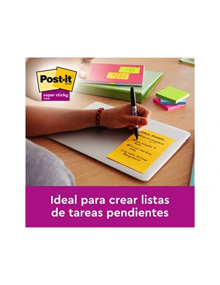 Bloc de notas adhesivas quita y pon post-it super sticky 152x101 mm con 45 hojas pack de 4 unidades colores neon