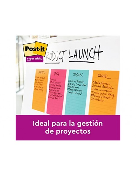 Bloc de notas adhesivas quita y pon post-it super sticky 152x101 mm con 45 hojas pack de 4 unidades colores neon